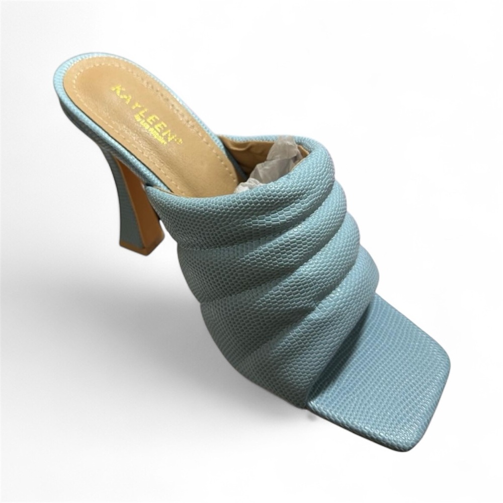 MY LEEN Blue Quilted Heeled Mules